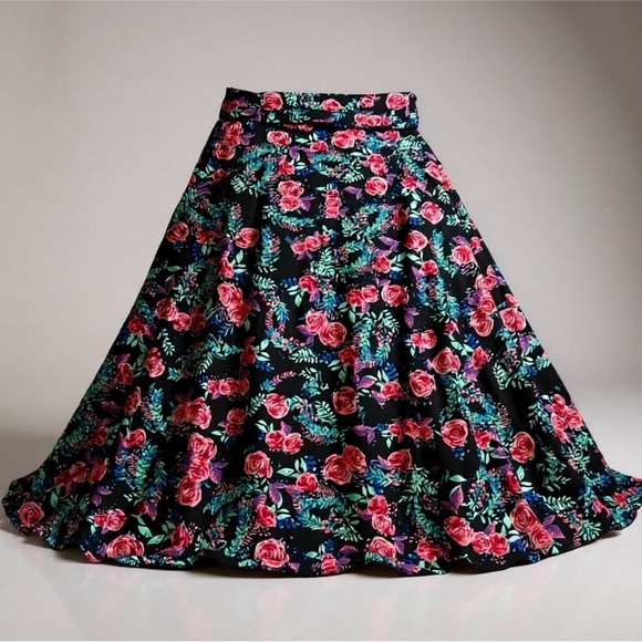 LuLaRoe Pink Green A-Line Midi Skirt Casual - Picture 2 of 3